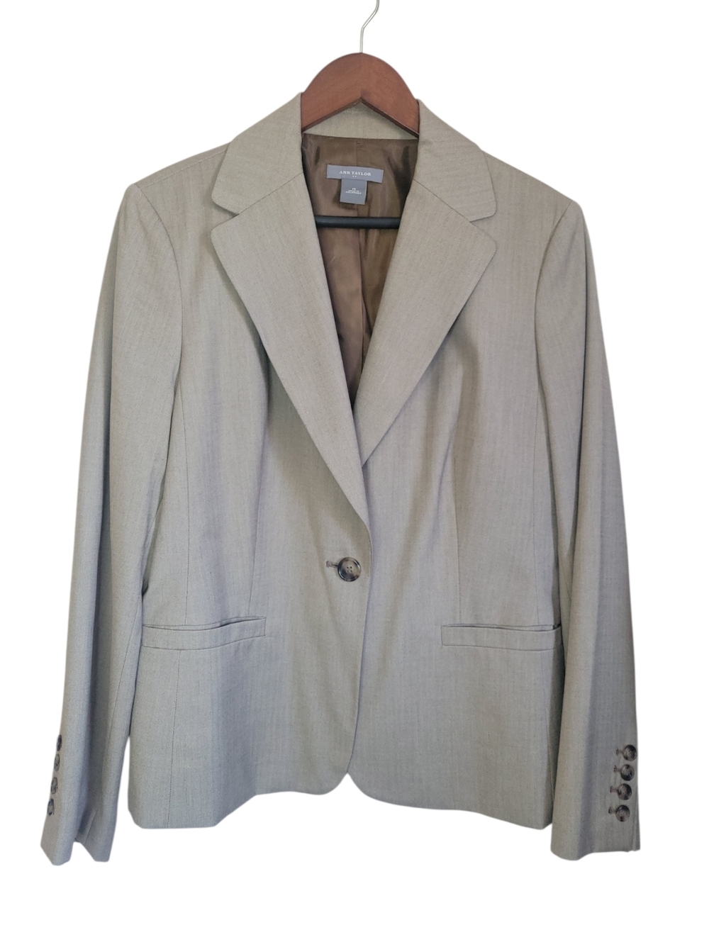 ​Ann Taylor Factory Grey Herringbone Single Button Blazer Jacket Size 16